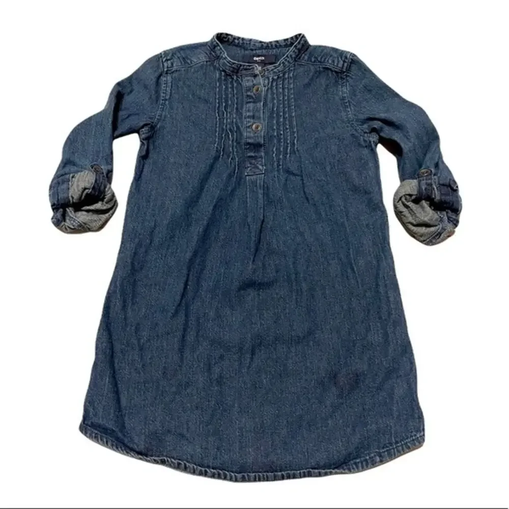 Gap Kids S 100% cotton dark‎ wash denim half button up high collar A line dress